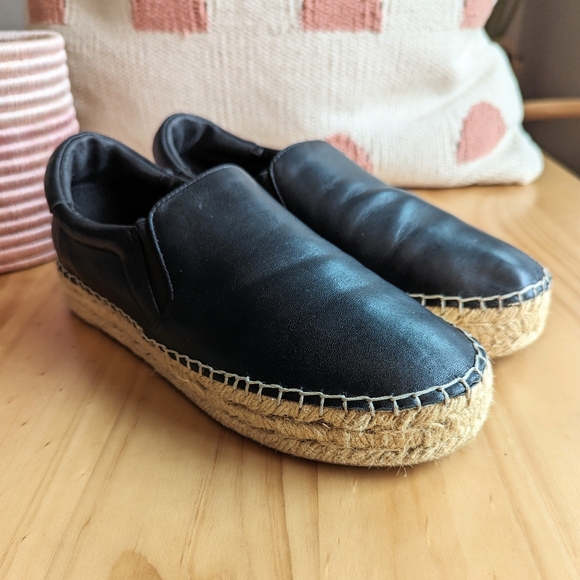 Marc Fisher Ltd Black Leather Moirane Espadrille Slip-ons - Picture 6 of 10